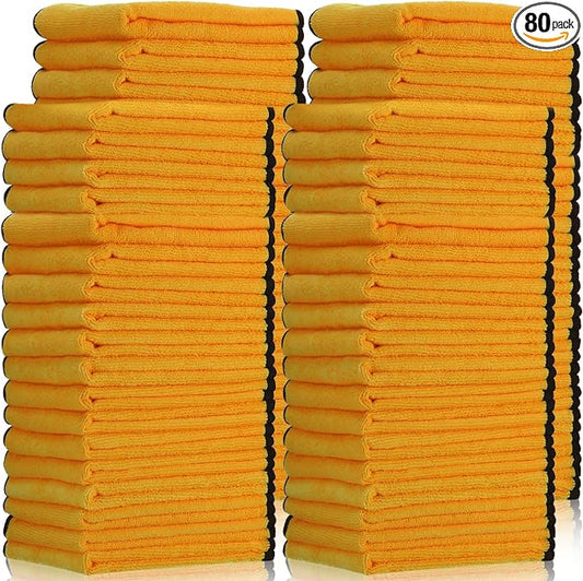 Tallew 80 Pcs Yellow Microfiber Towels: 16"x16" Microfiber Drying Towels Bulk Micro Fiber Car Cleaning Cloth for Cars Drying Washing Polishing Cleaning Household Supplies