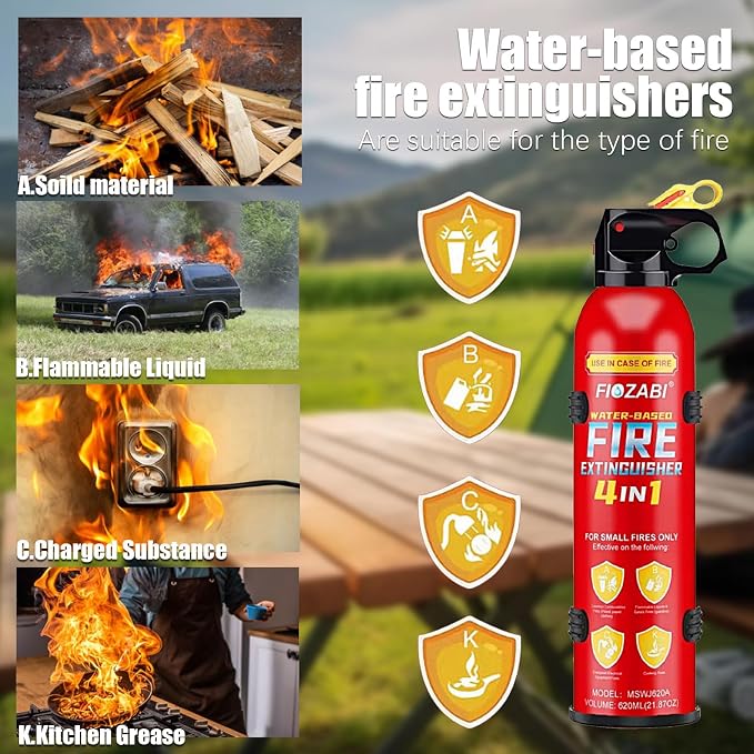 1 PACK Portable Fire Extinguisher Spray 4 in-1 With Bracket for The House/Car/Kitchen/Garage/Home,0.5-A:21-B:C:5K Water-Based Fire Extinguishers(620ml/21.87OZ)