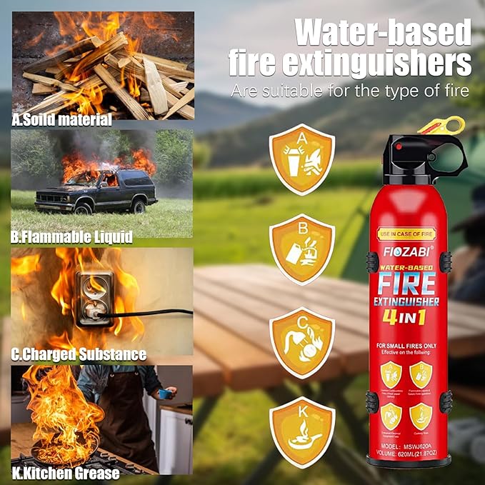 Portable Fire Extinguisher Spray With Bracket Can Prevent Re-Ignition,Best Suitable for The House/Car/Truck/Boat/Kitchen/Home Fire Extinguishers Fire Type A/B/C/K 620ml (4 PACK)