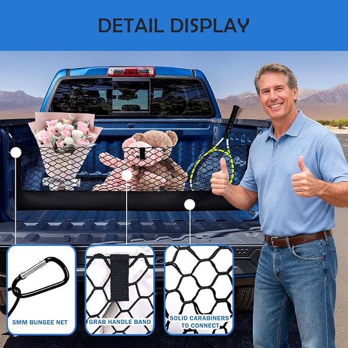 Truck Bed Cargo Net for 2019-2026 Chevy Silverado&GMC Sierra 1500/2500HD/3500HD Accessories, Envelope Style Trunk Mesh Cargo Net, Heavy Duty&Double-Layer Nylon Storage Rear Netting Holder Organizer