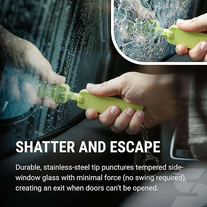 Sabre Safe Escape™ 3-in-1 Car Escape Tool for Car Safety with Spring-Loaded Window Breaker, No Swing Required, Seat Belt Cutter, LED Flashlight, Compact Auto Safety Tool for Emergencies