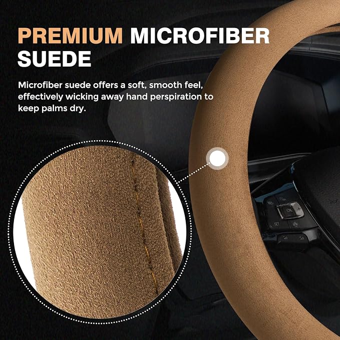 FLORICH Car Steering Wheel Cover Winter, Microfiber Suede Steering Wheel Covers with Anti-Slip Lining, Breathable Elastic Car Steering Wheel Protector Soft, Universal Standard Size 14-15 inch