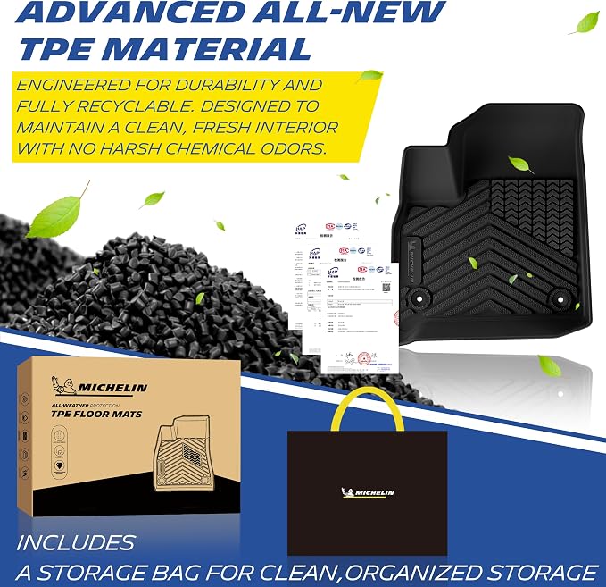 Michelin Vehicle Mats for 2018-2023 Chevy Traverse/2024 Traverse Limited | 7 Seats/Bucket Seats, 2nd Row, Not Fit 8 Seats/2nd Row Bench Seats, All-Weather TPE Custom Fit Liner, Premier