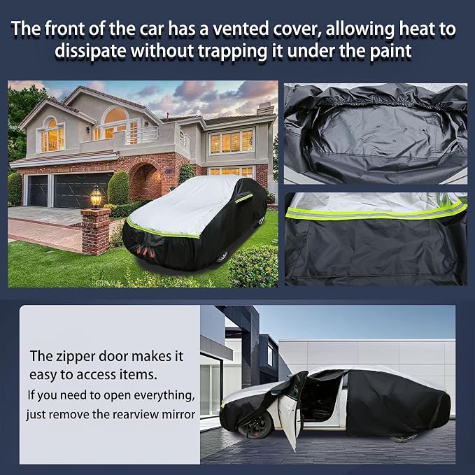 Car Cover Waterproof All Weather Tear-Resistant,Durable and Sun-Protect,Suitable for Cadillac CT6,Lexus LS, Lincoln MKS, Kia K9, Hyundai Equus,Volvo S90 with Zipper (Sedan Length 196-208inch)