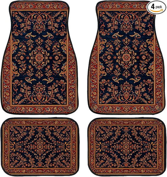 Botanical Car Floor Mats Set of 4 Black White Minimalist Floral Silhouette Automotive Foot Mats Rugs Carpet for Car Non-Slip Auto Car Accessories Universal Fit Car Accessories for Truck