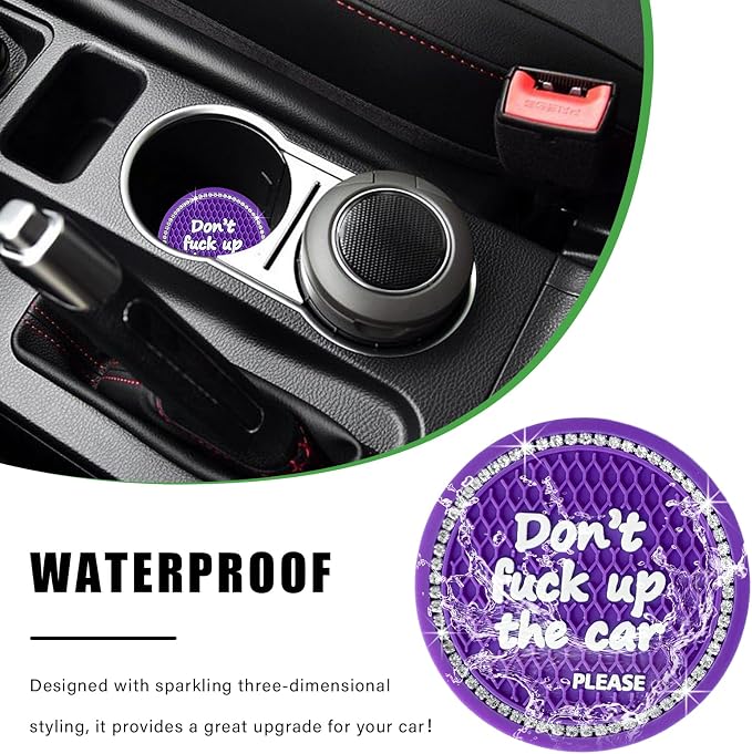 Ziciner 4 Pack Bling Car Cup Holder Coaster, 2.75 Inch Anti-Slip Auto Insert Cup Coaster, Crystal Car Drink Cup Mat Perfect for Women Girls, Universal Interior Decor Accessories (Dark Purple)
