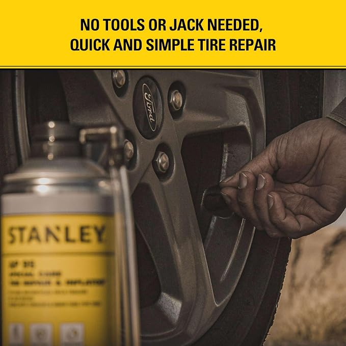 STANLEY AP95 Tire Repair & Inflator – (12x10 oz.) Flat Tire Sealant Spray Kit for Car, Bike, Motorcycle – Seals & Inflates Tubeless Tires – No Jack Needed – Emergency Tire Fix – Rim Safe | 12 Pack