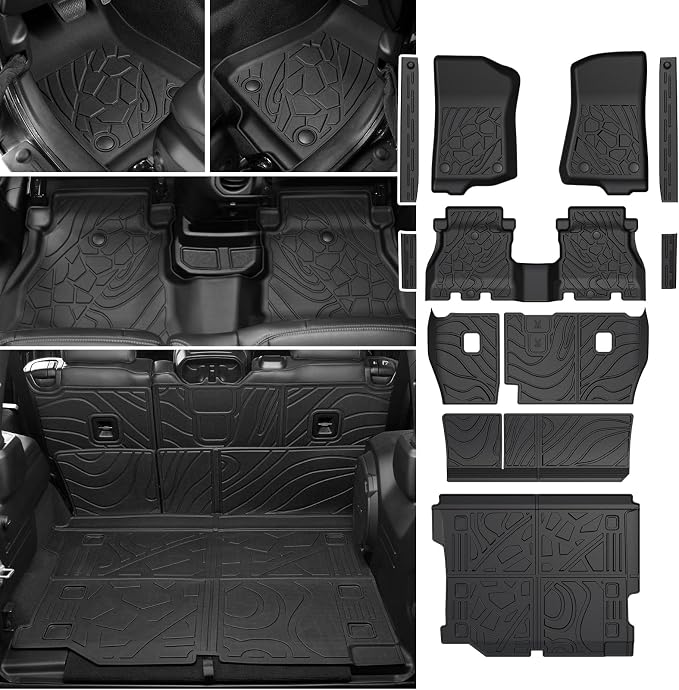 Floor Mats Set for Jeep Wrangler JL 2018-2025 2026 Unlimited 4-Door (Not fit JK/4XE/2-Door), All Weather TPE Backrest Mat Trunk Mat Cargo Liner Door Sill Guards Accessories