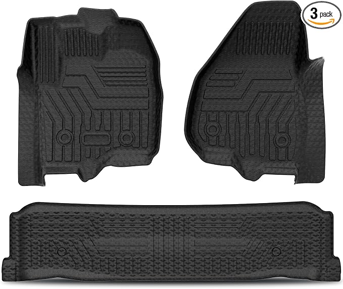 KUST Floor Mats for 2012-2016 Ford F250 F350 F450 Super Duty Crew Cab, TPE Rubber All Weather Floor Liners for F250 Accessories Car Mats Front Rear 2 Rows Set High Edge