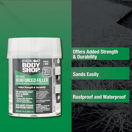 Evercoat Body Shop 105010 Pro-Grade Reinforced Filler, Added Strength and Durability for Dents in Aluminum, Fiberglass & More, Easy Mix Hardener Included 13 Fl Oz.