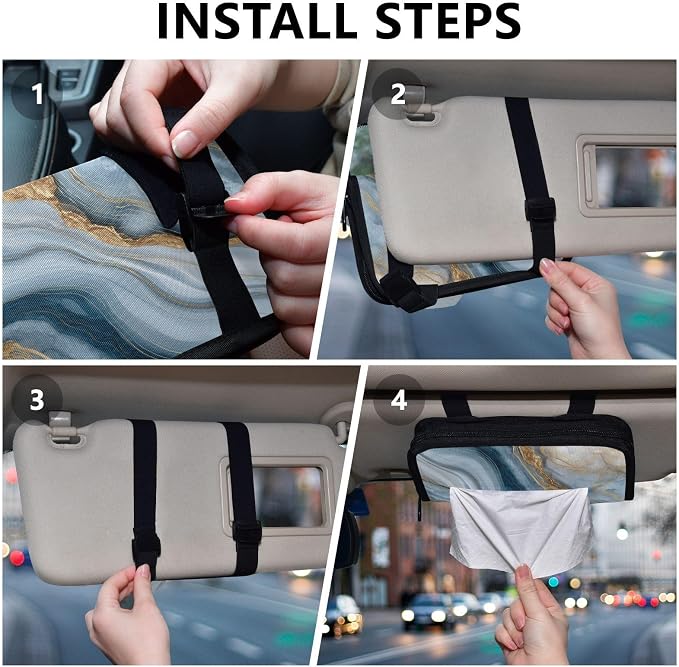 Marble Blue and Gold Lines Car Tissue Holder Durable Napkin Holder Hanging Tissue Holders Case Car Tissues Bag for Sun Visor Seat Back Universal Auto