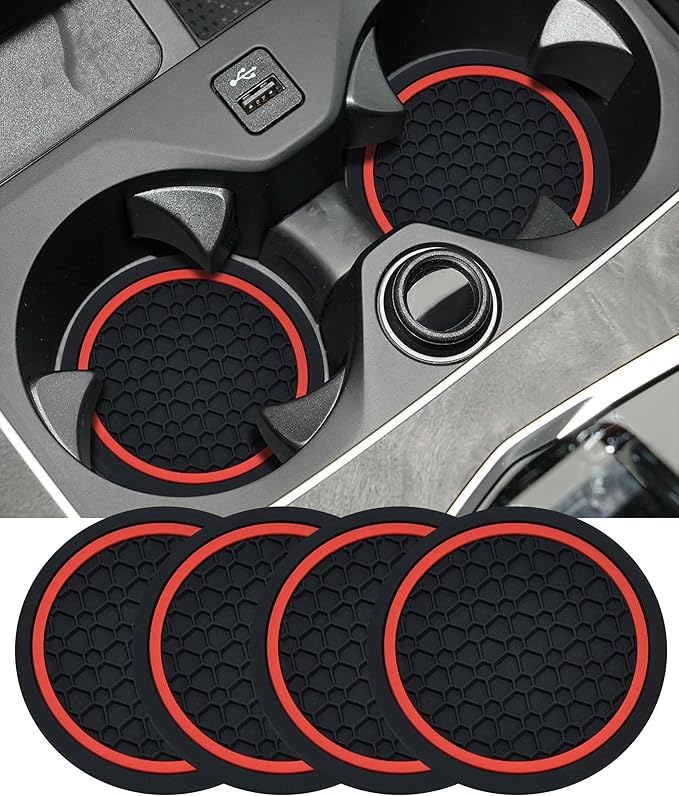 4PCS Car Coasters,Car Accessories Car Cup Coasters,Car Accessories Interior,2.75 Inch Car Coasters for Cup Holders,Universal Non-Slip Car Cup Holder Coaster for Most Vehicle Truck (Black&Red)