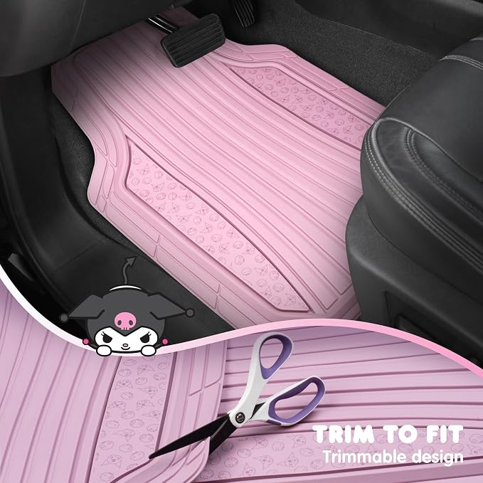 Kuromi Car Mats 4pc Floor Mats for Cars Trucks SUVs Lavender Purple Car Floor Mats for Women Men Accessories Rubber Heavy Duty Cute Non-Slip Always Front Rear Hello Kitty Pink Car Accessories