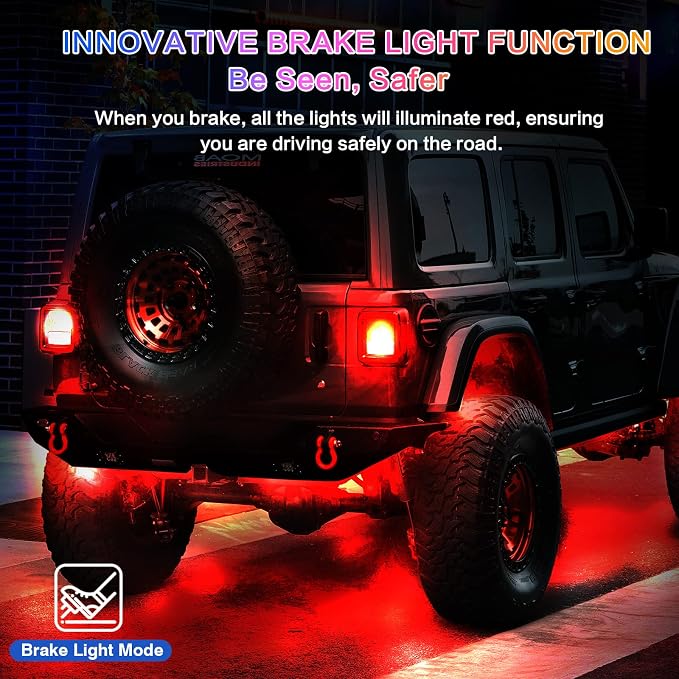 6Pods Segmented RGB LED Rock Lights Kit for ATV UTV 4 Wheeler Can-Am SXS RZR Side By Side Offroad Golf Cart with APP/RF Remote, Multicolor Bright Underglow Light Waterproof Vehicle Music 12V Underbody