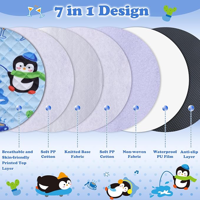 Babenest Car Seat Potty Protector Cover -Waterproof Carseat Training Liner for Baby &Toddler Shower Gift, Dry Piddle Pee Pad with Fun Designs for Strollers & Infant Car Seats (Blue-Penguin, 1 Count)