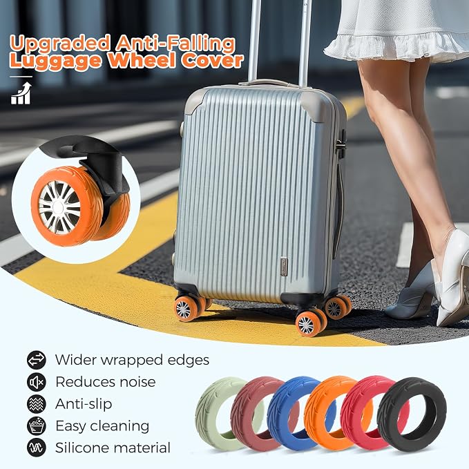 8Pcs Upgrade Luggage Wheel Covers, Travel Accessories (Orange) | Wear-resistant & anti-noise silicone covers. Fits 2-2.4" wheels. Protects suitcase wheels. Travel essential for suitcases