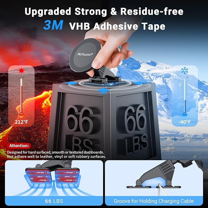 PROfezzion 2-Pack for MagSafe Mount Holder Fits Car Vent Dashboard & Office | Strong 3M Adhesive, Stable Vent Clip, Powerful Magnets Compatible with MagSafe for iPhone 17 - 12 Pro Max & All Phones