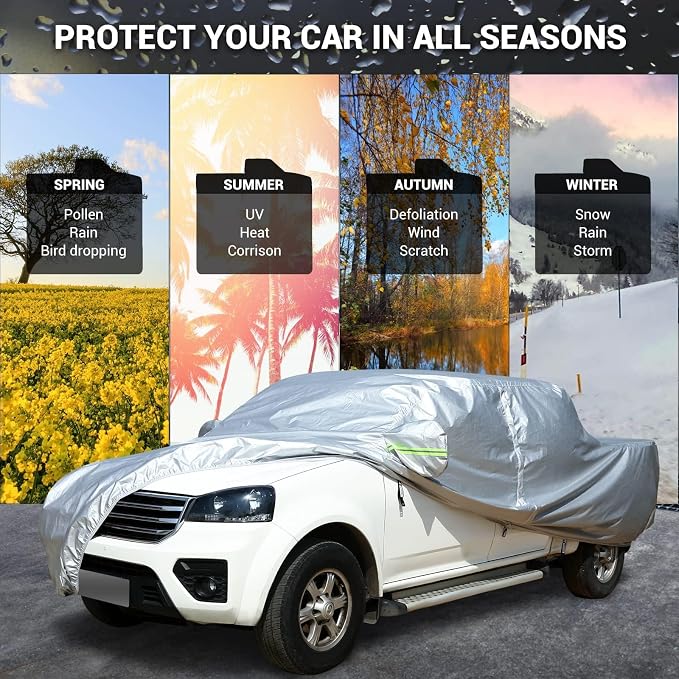 Tecoom Truck Cover Waterproof All Weather with Door Zipper & Lock, Breathable Light Shell Full Exterior UV Dust Protection, Fit for Chevy Silverado (Length Up to 252 Inches)