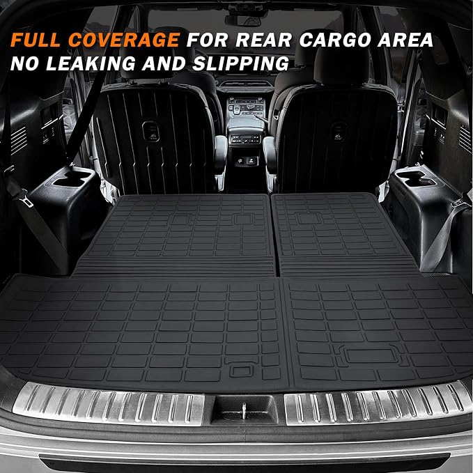 KUST Floor Mats for 2020-2025 Hyundai Palisade Accessories (7 Seater), All Weather Floor Liners & Rear Trunk Liner with Backrest Mat Car Mats TPE Rubber Raised Edge