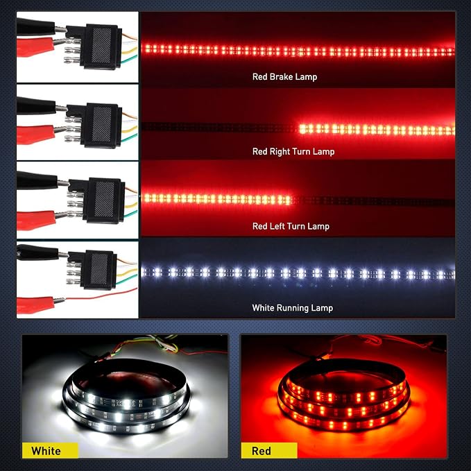 Nilight 60 Inch Truck Tailgate Light Bar Double Row LED Flexible Strip Red Running Brake Turn Signal White Reverse Back Up Lighting Modes for Pick Up Truck SUV
