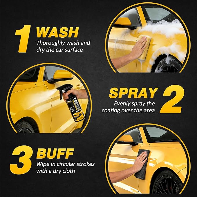 Hydrophobic Ceramic Coating Spray 16oz | UV & oxidation resistance, water beading, high gloss, safe for paint glass plastic wheels, easy rinse wipe, resists dirt