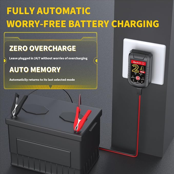 4 Pack Battery Charger 2A 6V 12V, Trickle Charger and Maintainer with Pulse Repair, Automatic Float Charger for Car Motorcycle Boat Lawn Mower ATV RV, 10FT Cable, LiFePO4 Lithium AGM Gel Lead Acid