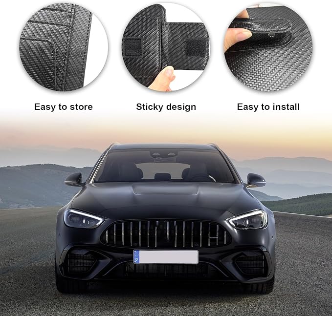 Dickno Small Leather Car Sun Visor Organizer, Multifunctional Auto Visor Document Holder with Sunglasses Clip, Universal Car Interior Organizer for Driving License, Card, Pen (Carbon Fiber Black)