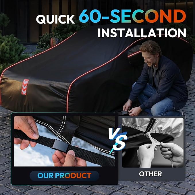 Car Cover Waterproof All Weather 8-Point Fastening for Benz C-Class 2008-25 | All-Around Wind-Resistant Fastening, 120s Quick Setup, 600D Oxford Fabric, All-Weather Protection