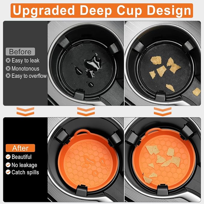 SINGARO Car Cup Holder Coaster, 4PCS Silicone Cup Holder Insert, Universal Non-Slip Cup Holders, Car Interior Accessories for Women and Man, Orange