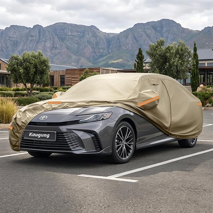 Kaugung Custom Fit Car Cover for Toyota Camry Sedan/Solara (1996-2026), Heavy Duty All Weather Waterproof Outdoor Cover, Sun Rain Snow UV Protection with Driver Door Zipper, Mirror Pockets & Air Vents