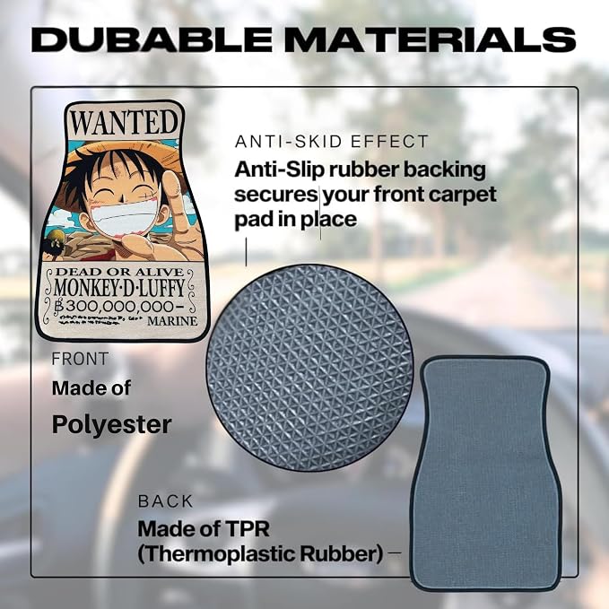 Anime Car Carpet Mat Set of 2 Front, OPMD Design Automotive Accessories Interior All Weather Floor Mats Decor with Non Slip Black Anti Skid Backing