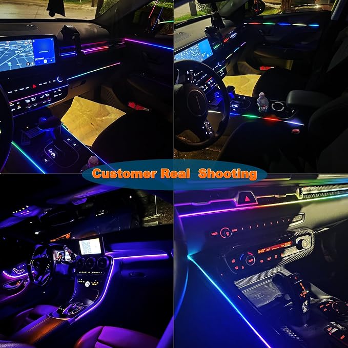 Jushope Car LED Strip Lights, Interior Acrylic LED Lights for Car with Dynamic Rainbow Dream Color Chasing, Ambient Lighting Kits Music Sync (10 in 1(4 * 29.5+43.3+14.5 inches+4 Footwell Lights))