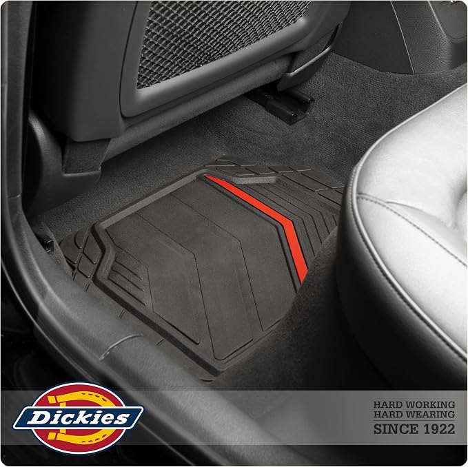 Dickies 3-Piece DuraSport Floor Mats, Heavy-Duty Mats for Cars, Trucks, SUVs — Black/Red