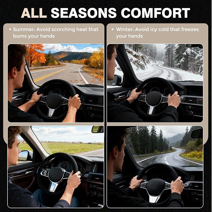 FLORICH Winter Steering Wheel Cover, Microfiber Suede Car Steering Wheel Covers with Anti-Slip Lining, Breathable Elastic Car Steering Wheel Protector Soft, Universal Standard Size 14-15 inch