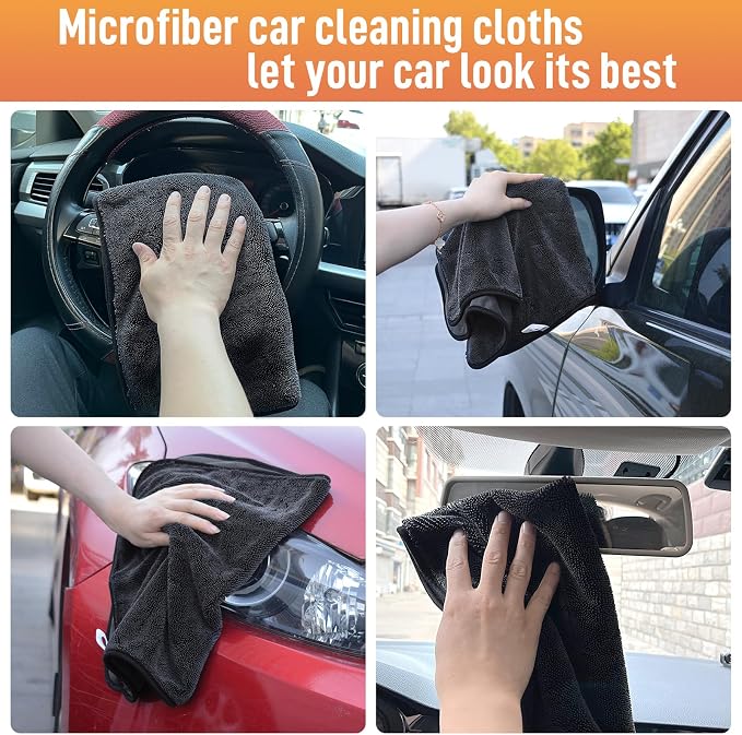 SINLAND Microfiber Car Drying Towels Detailing 16 x 24inch 3 Pack Dgrey | Ultra Absorbent, Soft, Car Wash Cleaning Cloth, Auto Detailing Towels, 380gsm