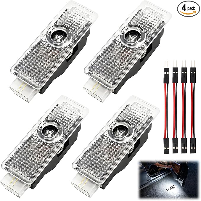 4pcs Car Door Lights Logo Projector, Upgrade HD LED Car Welcome Lights, Dual Plug Puddle Lights Ghost Shadow Light Replacements for Car Accessories