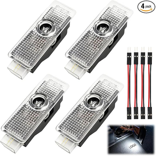 4pcs Car Door Lights Logo Projector, Upgrade HD LED Car Welcome Lights, Dual Plug Puddle Lights Ghost Shadow Light Replacements for Car Accessories