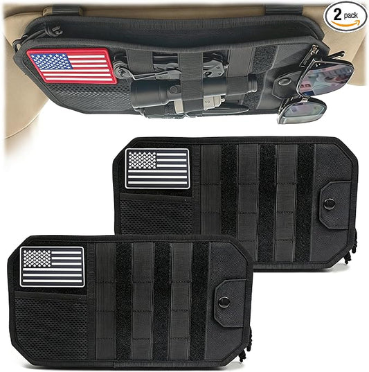 Car Sun Visor Organizer with 2 USA Flag Patches（Black） 2pack