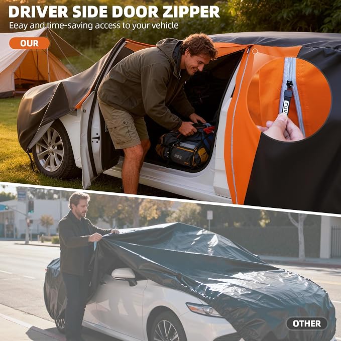Car Cover Waterproof All Weather, Soft Cotton Lining Outdoor Full Covers with Door Zipper for Audi A4 for Kia Stinger for Toyota Camry, Universal Fit Sedan Length 186" to 193" L,Size A5