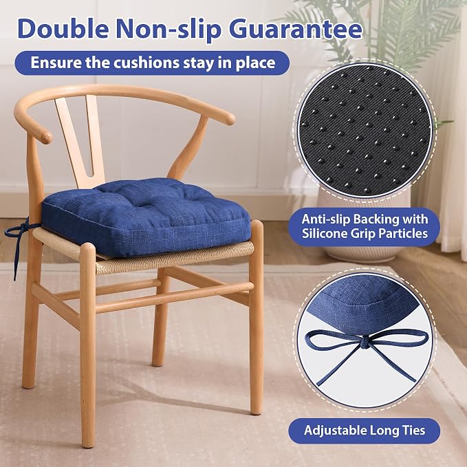 IASEAHK Chair Cushions, Dining Chair Cushions, Tufted Indoor Chair Pads, Set of 2, Navy Blue, 16.5'' x 16.5'' x 3.5''