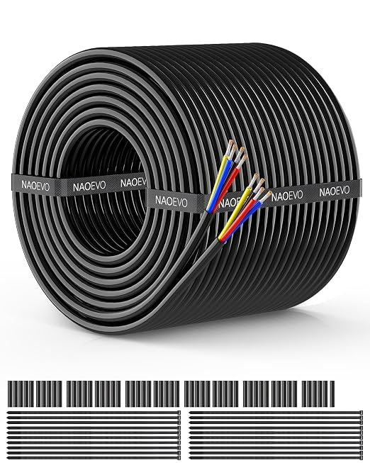 NAOEVO 16 Gauge Wire 4 Conductor Electrical Wire, 16 AWG Stranded PVC Cord, 12V Low Voltage/Tinned Copper/Flexible Cable for Automotive Wiring, Lamp Cord, Marine Cable (100FT)