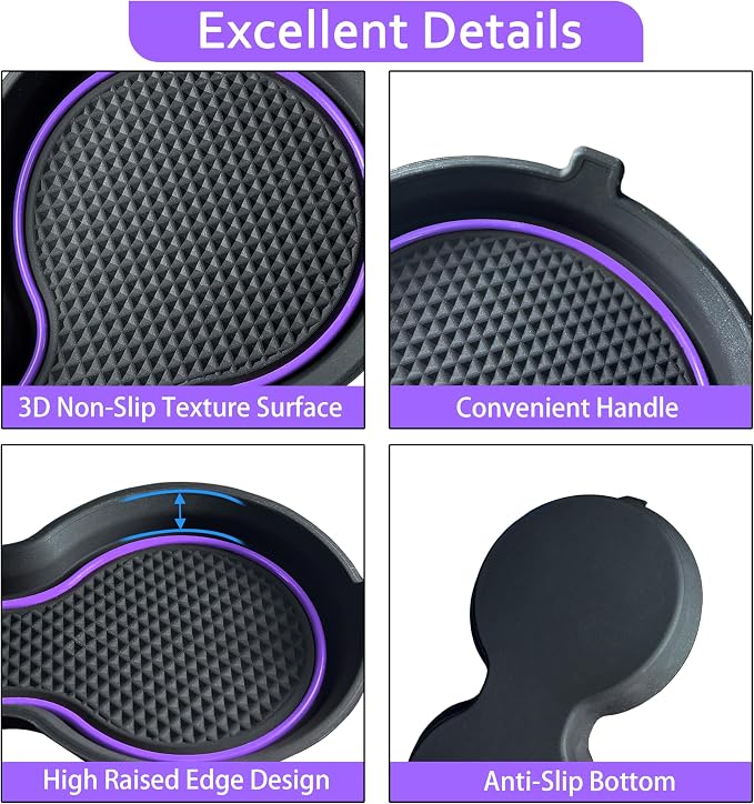 for Honda Civic Accessories 2026 2025 2024 2023 2022 Cup Holder Inserts Center Console Liner 3D Silicone Cup Holder Coaster Protector Mat Pad Non-Slip Interior Decoration for Civic 3Pcs (Purple)