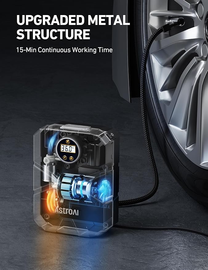 AstroAI S1 Tire Inflator Portable Air Compressor 12V DC 150PSI with Digital Gauge, Auto Shut-Off Preset Pressure Fast Inflation, Compact Air Pump for Car Tires, Motorcycle, Bike, Ball, Inflatables