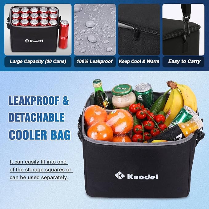 K KNODEL Extra Large 4-in-1 Trunk Organizer with Cooler for Car (Black) | Car Organizers and Storage for Groceries and Insulated, Cargo Organizer for Suv, Van and Sedan, Car Bin, Bag, Basket