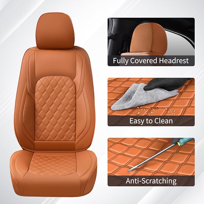 Huidasource Front Truck Seat Covers Fit for Ford F150 2015-2026&F250 F350 F450 2017-2026 All Cab XL XLT Lariat King Ranch Platinum, Waterproof Leather Automotive Car Seat Cover(Front Pair/Brown)