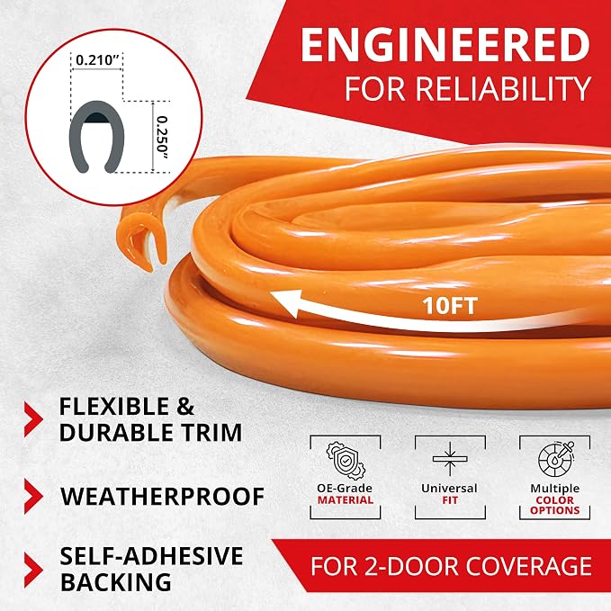 All-Fit Automotive Car Door Edge Protector – Universal DIY Edge Trim to Prevent Scratches & Dings – Flexible Adhesive Molding Trim for Cars, Trucks & SUVs (10 Ft - Orange)