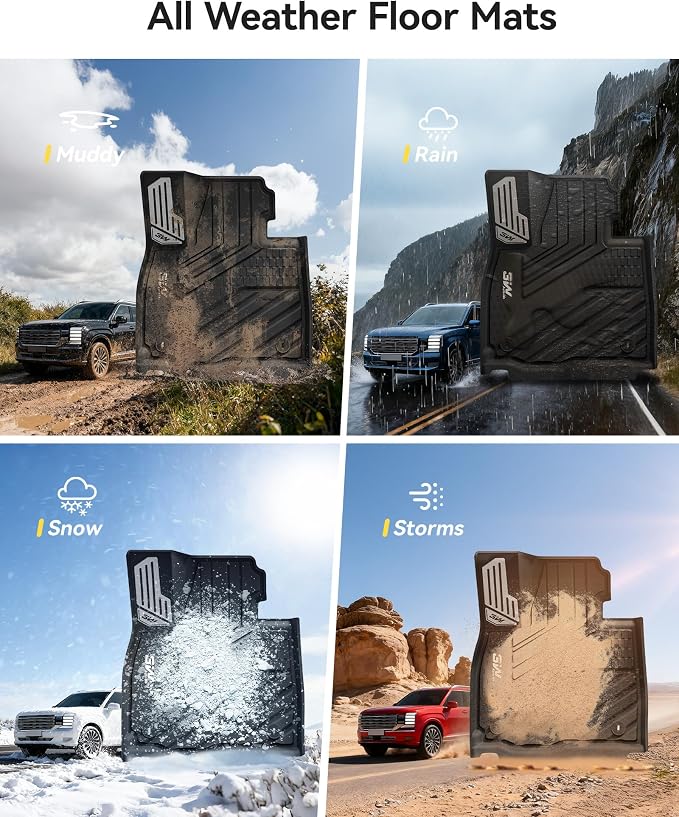 3W Floor Mats with Metal Pedals for 2026 Hyundai Palisade 7&8 Seats(Only Fit Gas), All Weather TPE Interior Protector Floor Liner, Custom Fit 1st, 2nd & 3rd Row Full Set Car Liner Accessories, Black