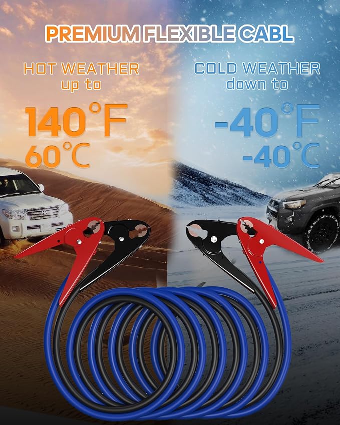 SAFEMATE 2 Gauge 18 feet Heavy Duty Jumper Cables - Automotive Booster Jumper Cables for Jump Starting Dead or Weak Batteries