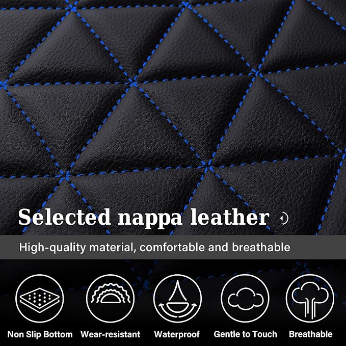 Coverado Seat Covers for Dodge Ram, Waterproof Front Car Seat Covers for Truck Compatible with 2002-2026 Dodge Ram 1500 2500 3500 Crew Double Mega Quad Cab(Black&Blue line)
