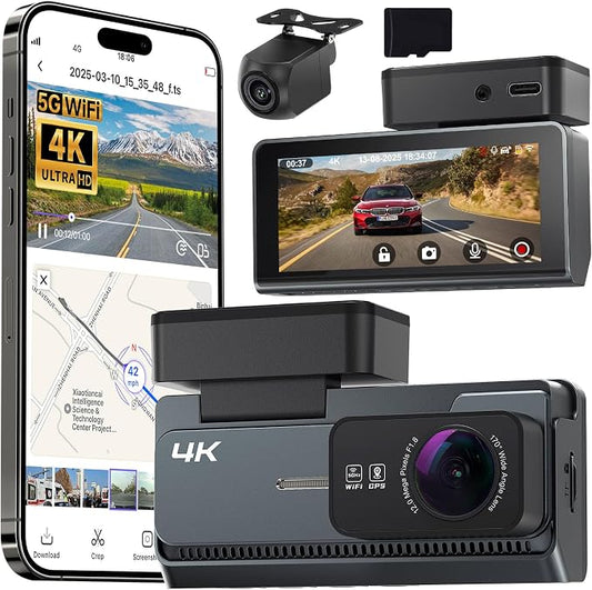 4K+2K Dash Cam Front and Rear, 5G WiFi GPS, 32GB Card, 3.39" Screen | True 4K丨Dual Cameras丨Instant Sharing丨GPS Tracking丨Quick Installation丨Critical Moments丨24/7 Protection